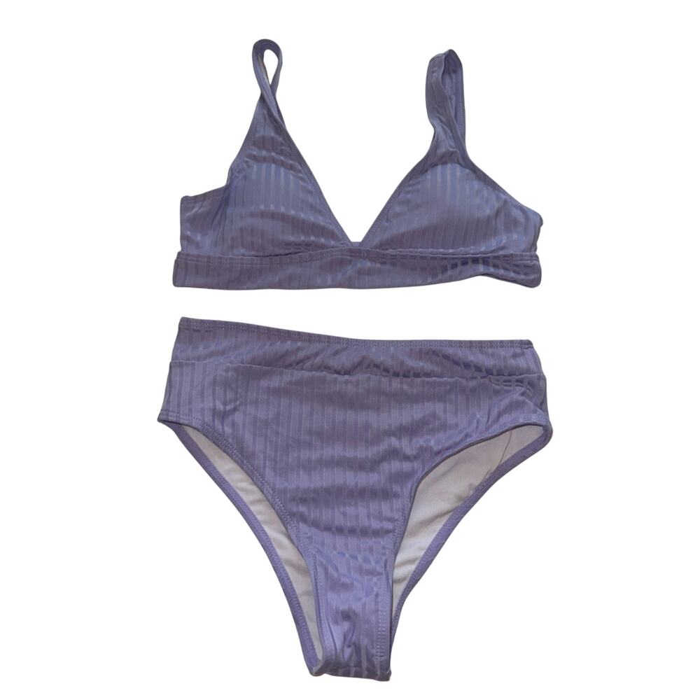 SHEIN Lavender Ribbed High-Waist Bikini Set